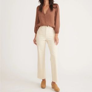 Marine Layer Full Length Raw Edge Hem Bridget Pant Off White Cream Flare S 4